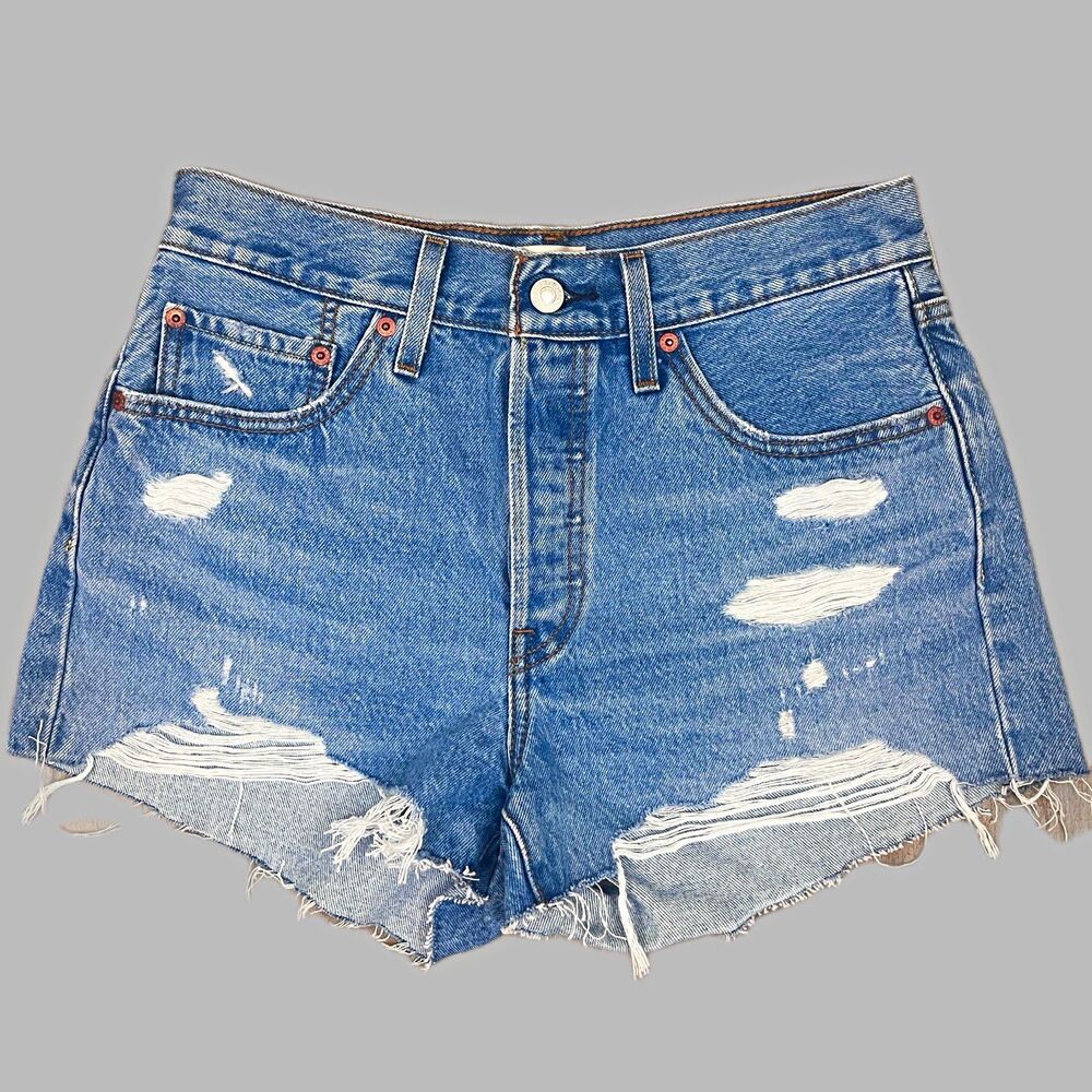 Levi's 501 Original Distressed Cutoff Denim Shorts Women’s Sz W28 Button Fly